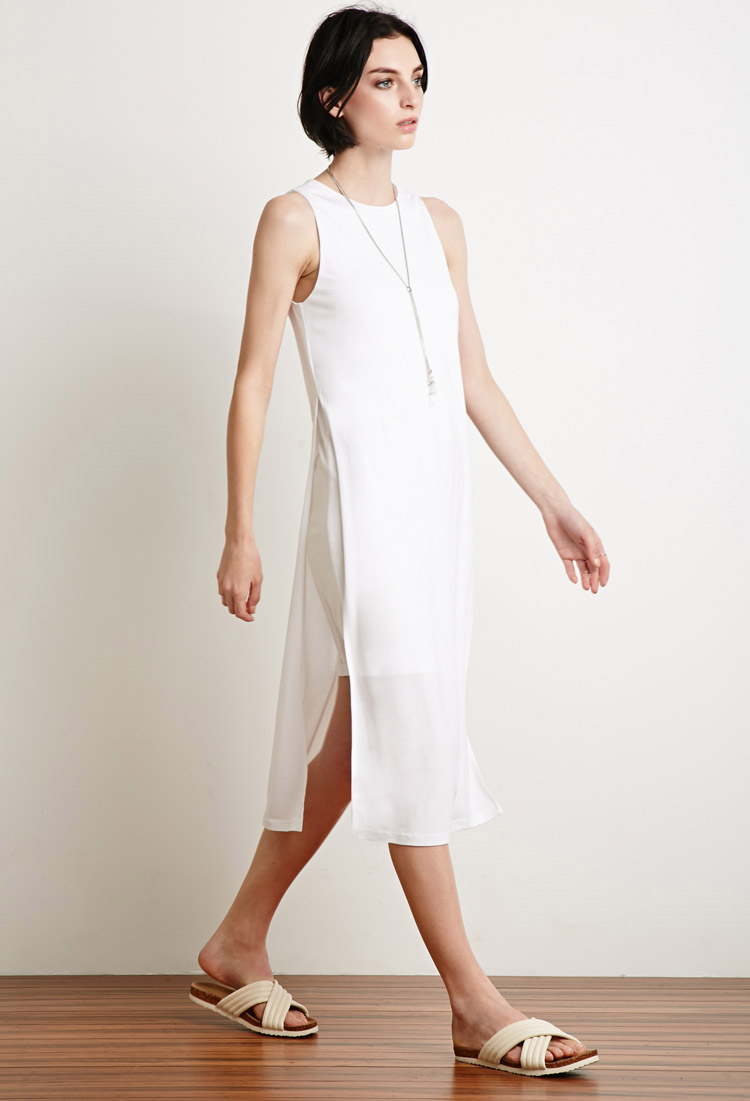 Forever 21 Side-Slit Midi Dress in White | Lyst