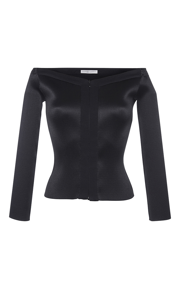 black satin off shoulder top