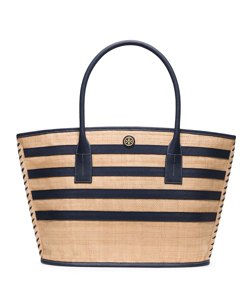 Tory burch Stripe Straw Large Tote in Natural | Lyst
