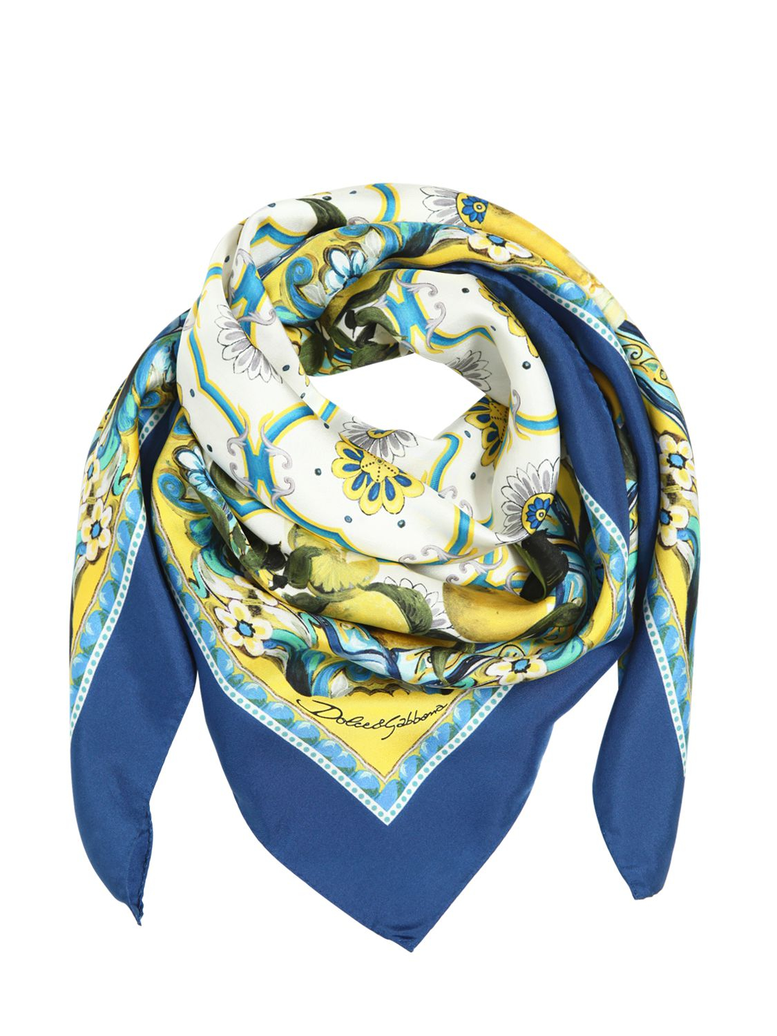 Dolce & Gabbana Lemon Printed Silk Satin Square Scarf in Blue - Lyst