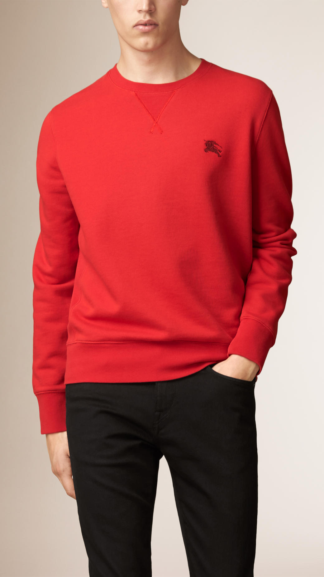 Burberry Crew Neck Cotton Blend Sweatshirt in Military Red (Red) for