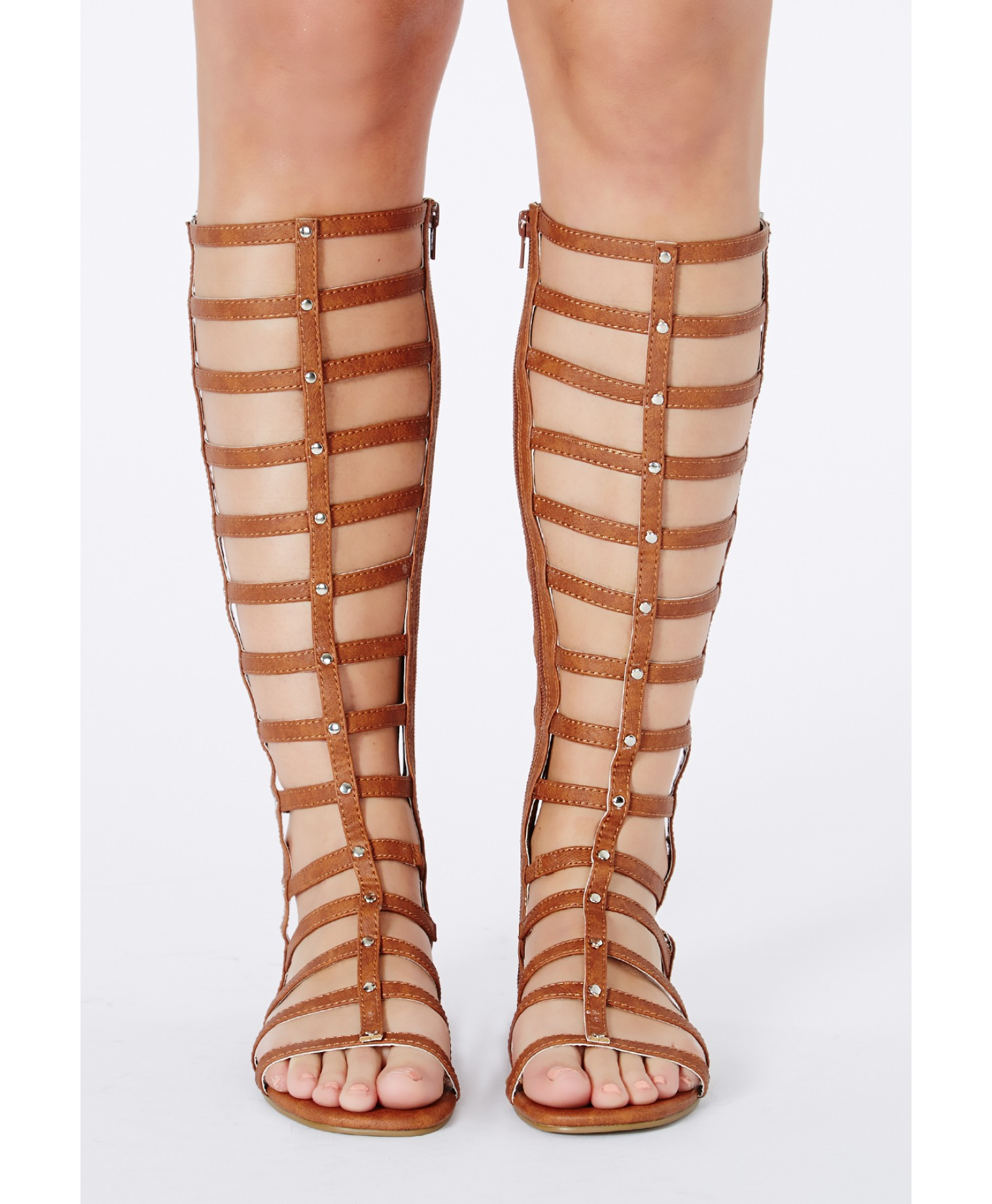 Missguided Kendy Metallic Caged Gladiator Sandals In Tan in Brown - Lyst