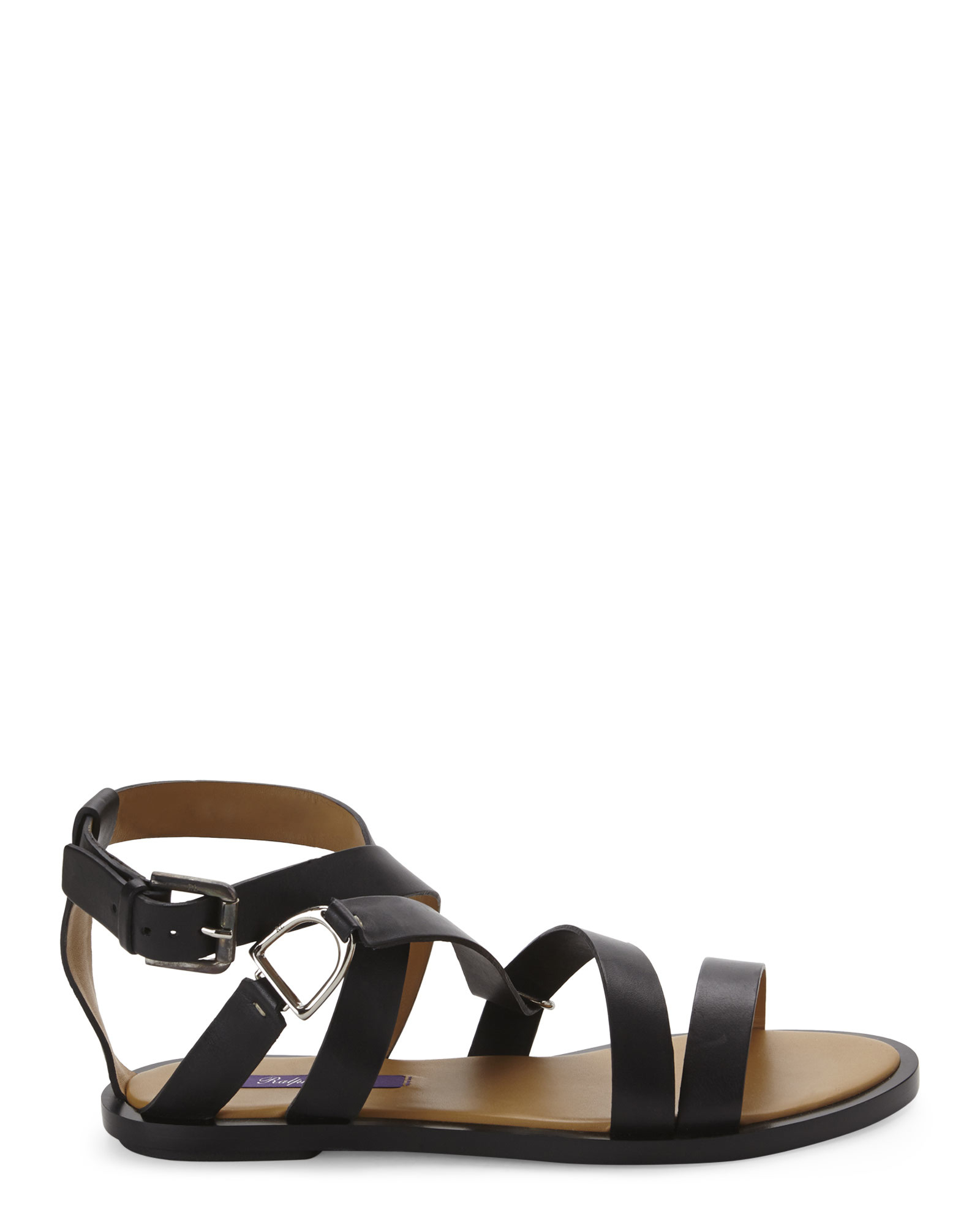 Ralph Lauren Leather Black Vimiera Flat Sandals - Lyst