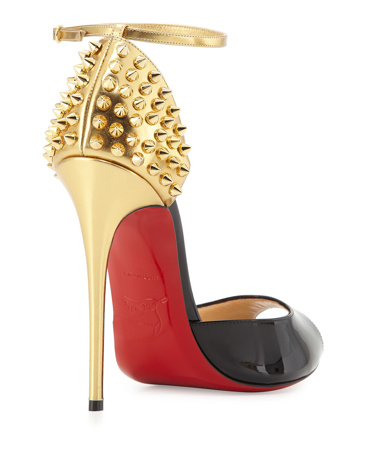 Christian louboutin Pina Spike Red Sole Sandal in Gold (BLACKGOLD ...