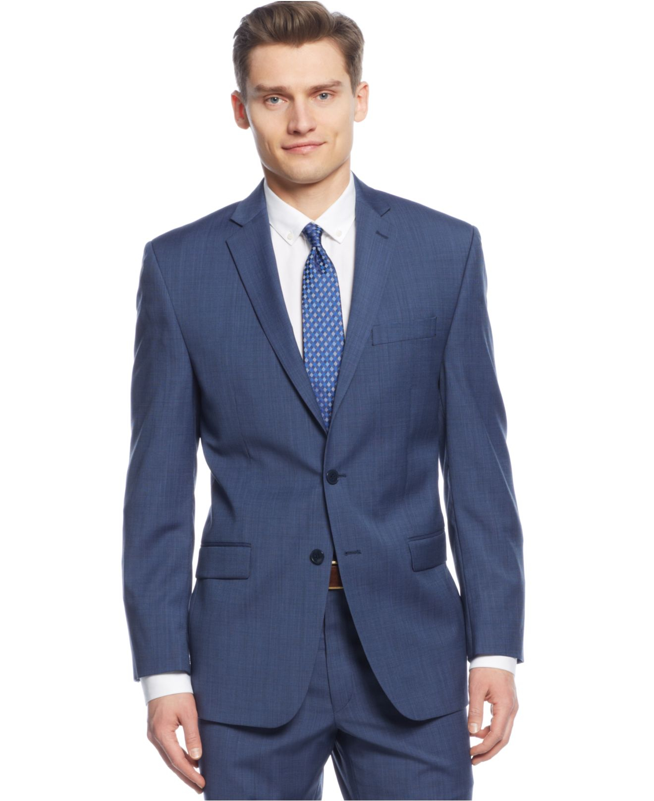 Calvin klein Medium Blue Texture Slim-fit Suit in Blue for Men | Lyst