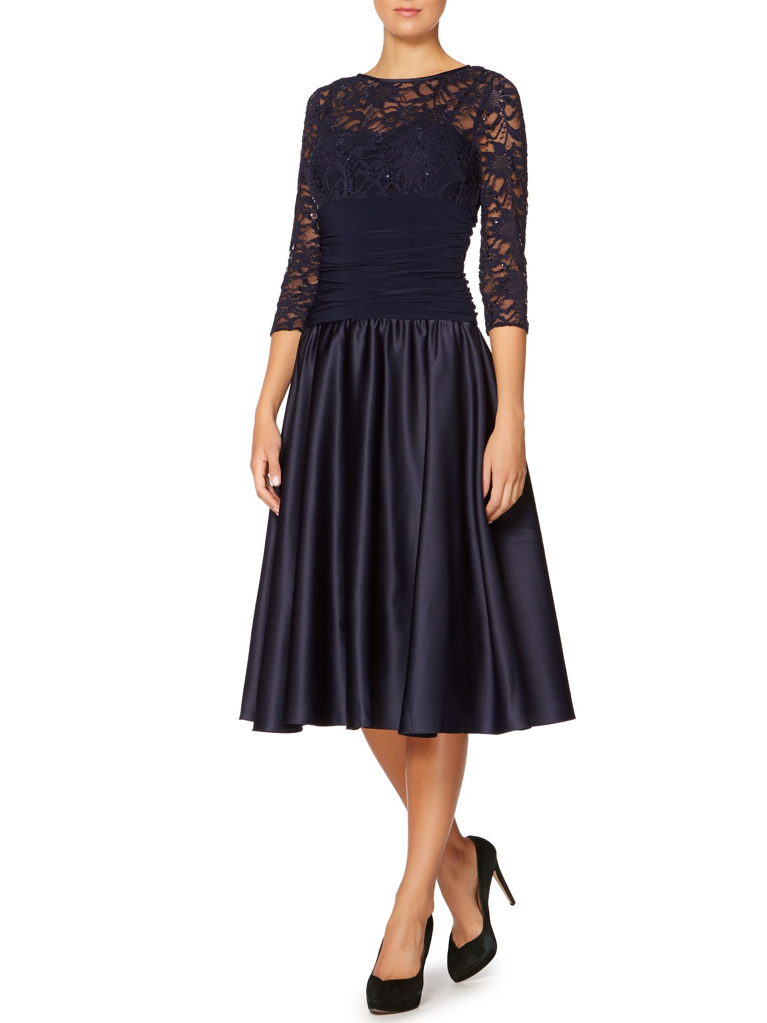 Eliza J Sweetheart Flared Dress with Lace Sleeves