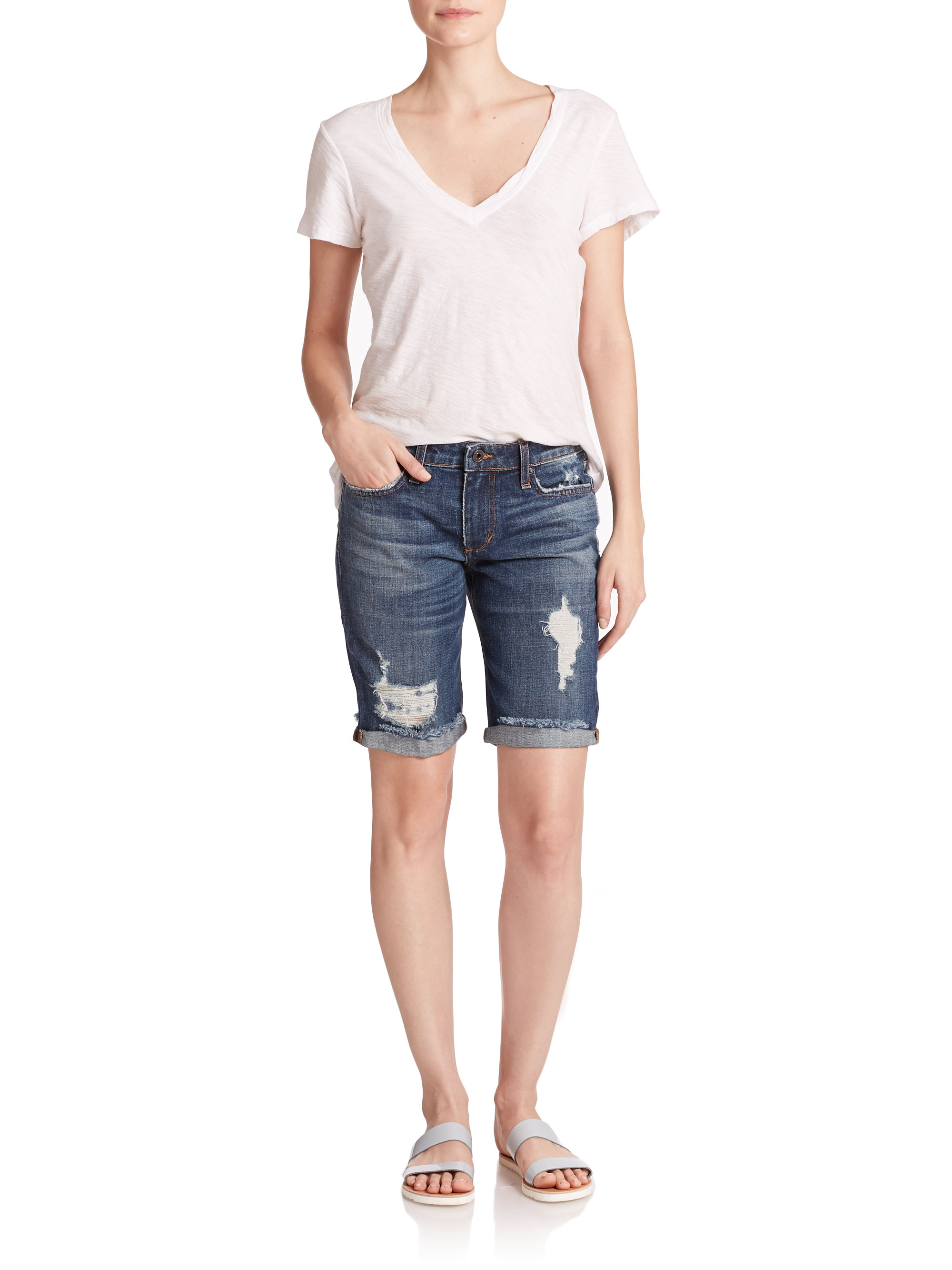 distressed bermuda jean shorts