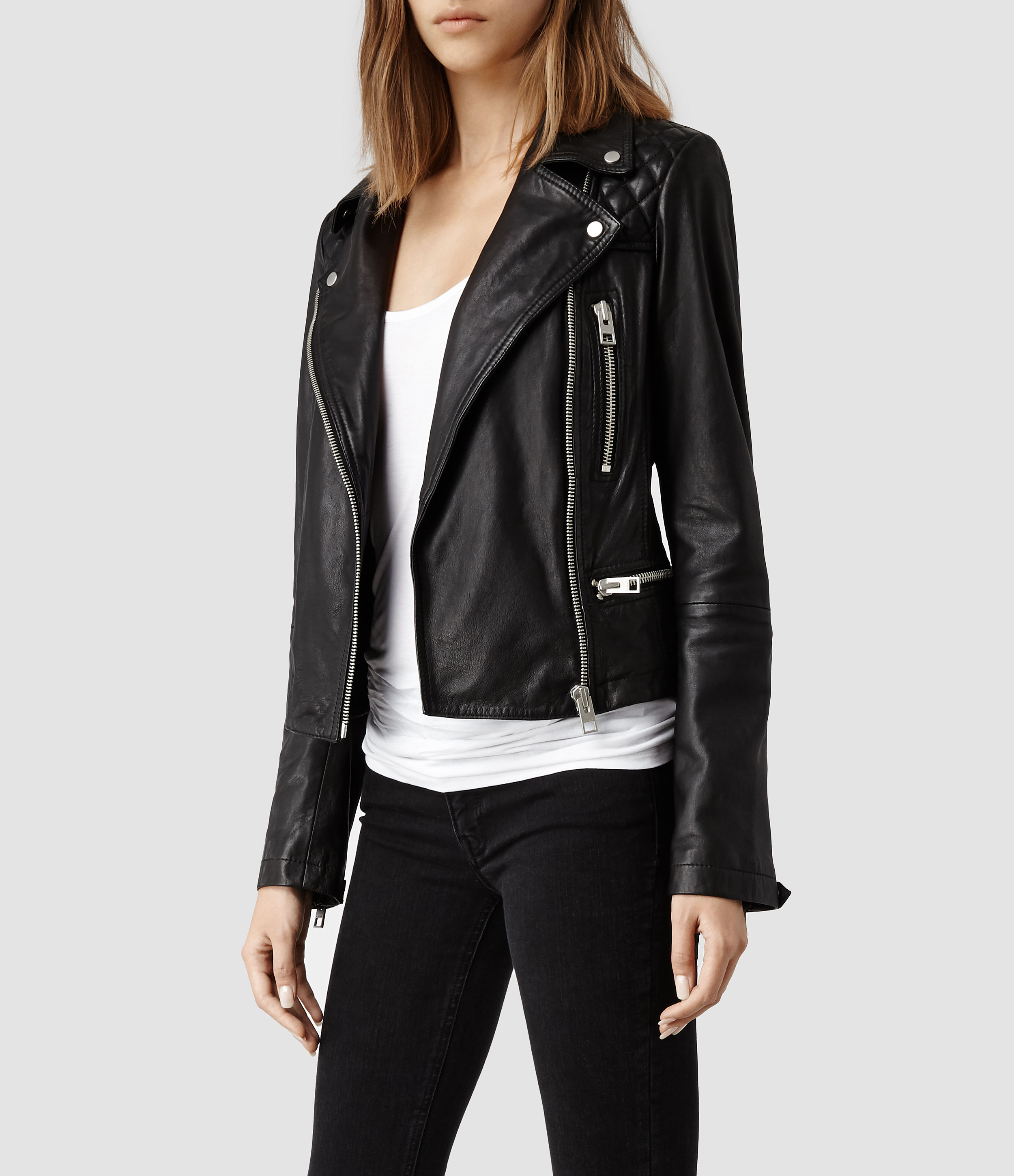 Allsaints Bleeker Leather Biker Jacket In Black Lyst Gallery