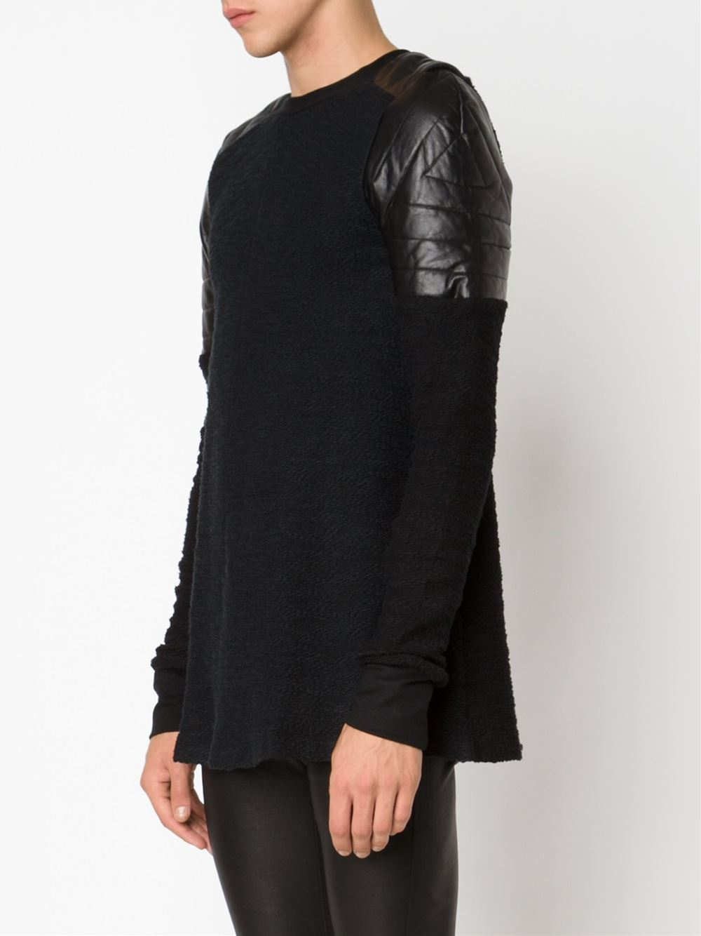sweater with leather shoulder patches