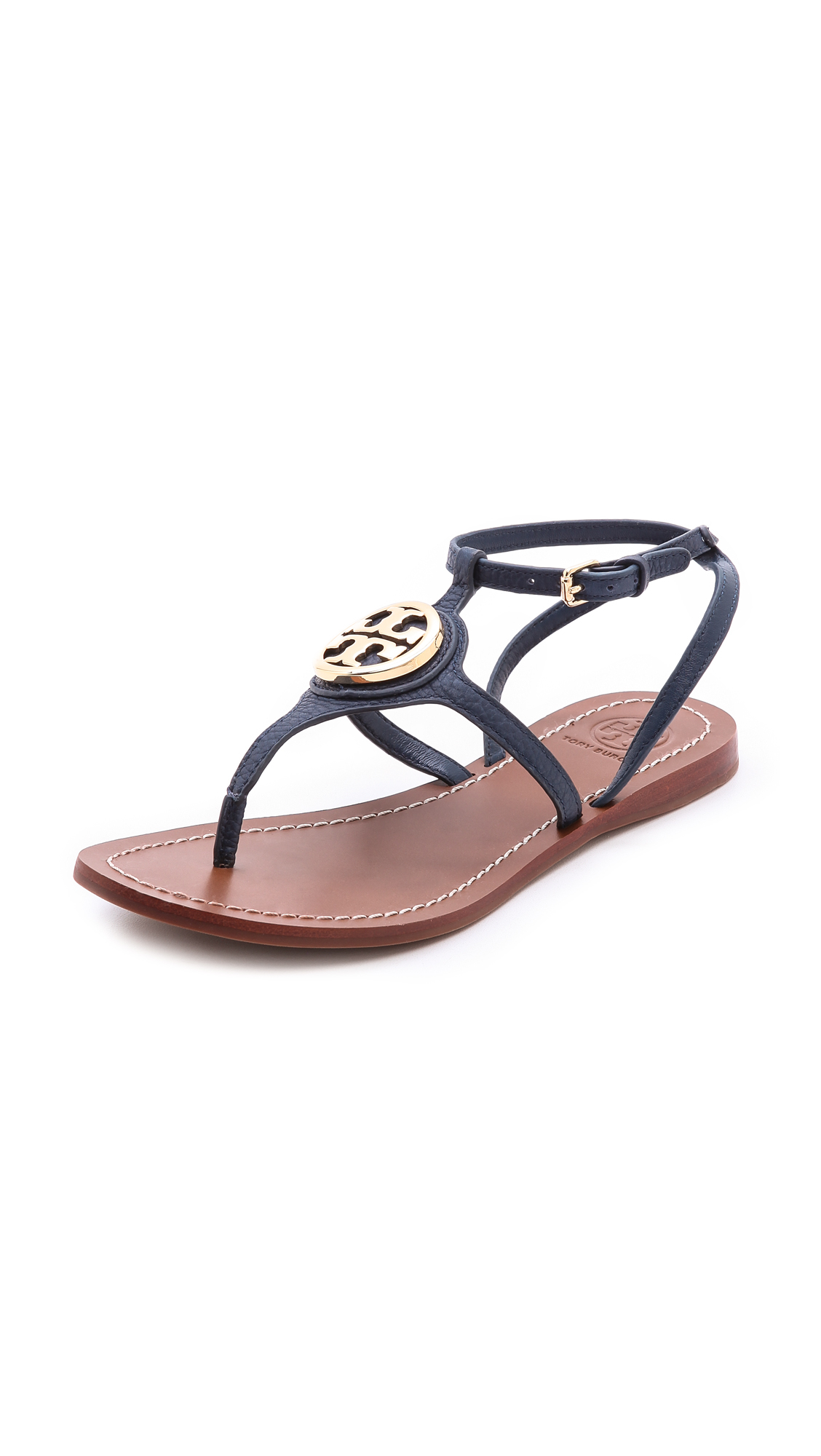 Tory Burch Leticia Flat Thong Sandals Tan in Blue (Newport Navy) | Lyst