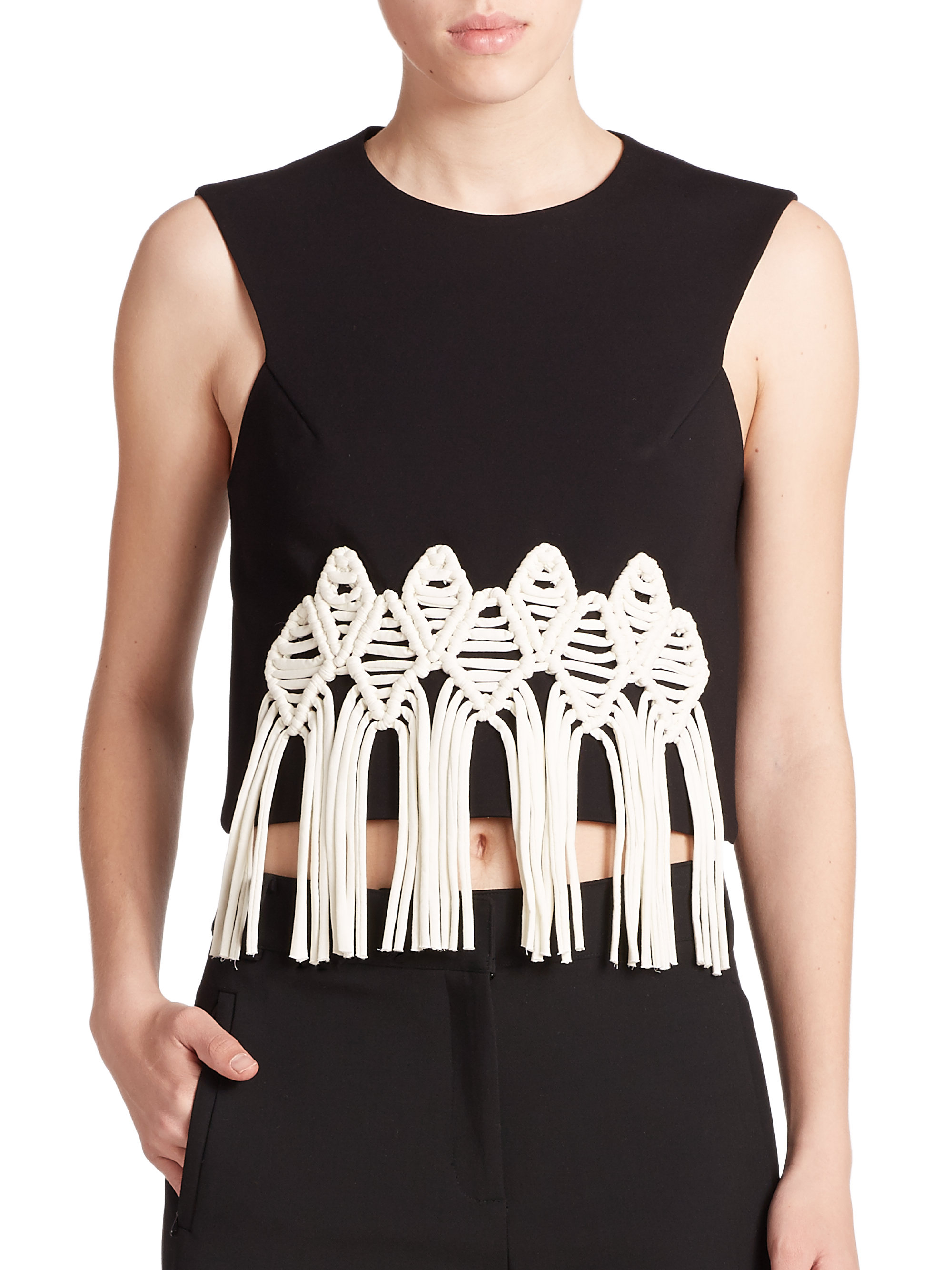 Lyst Tibi Macrameappliqué Crop Top in Black