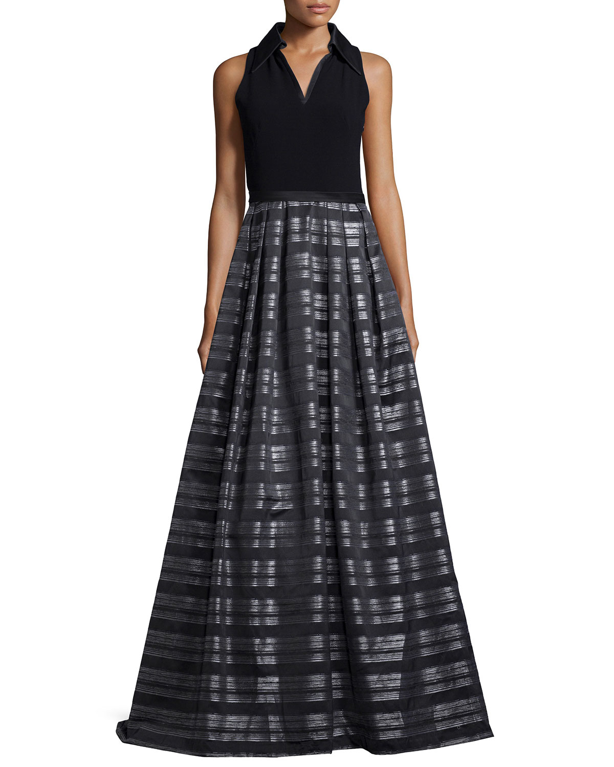 Theia Sleeveless Striped Ball Gown in Black | Lyst