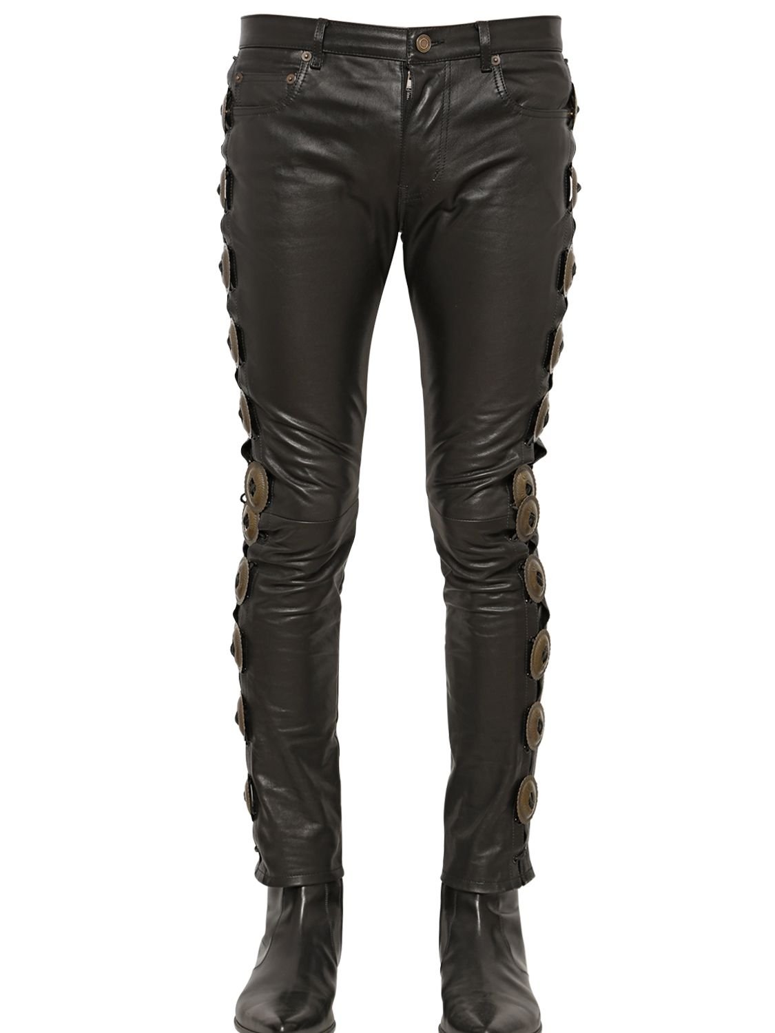 Saint Laurent 15cm Laced-up Embellished Leather Pants in Black for Men ...