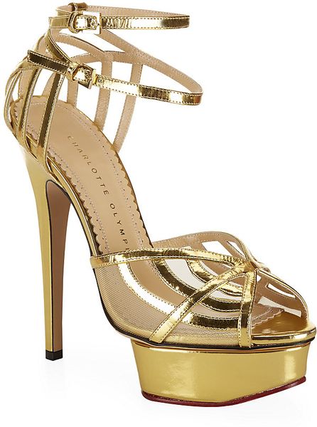 Charlotte Olympia Octavia Leather Platform Sandal in Gold | Lyst