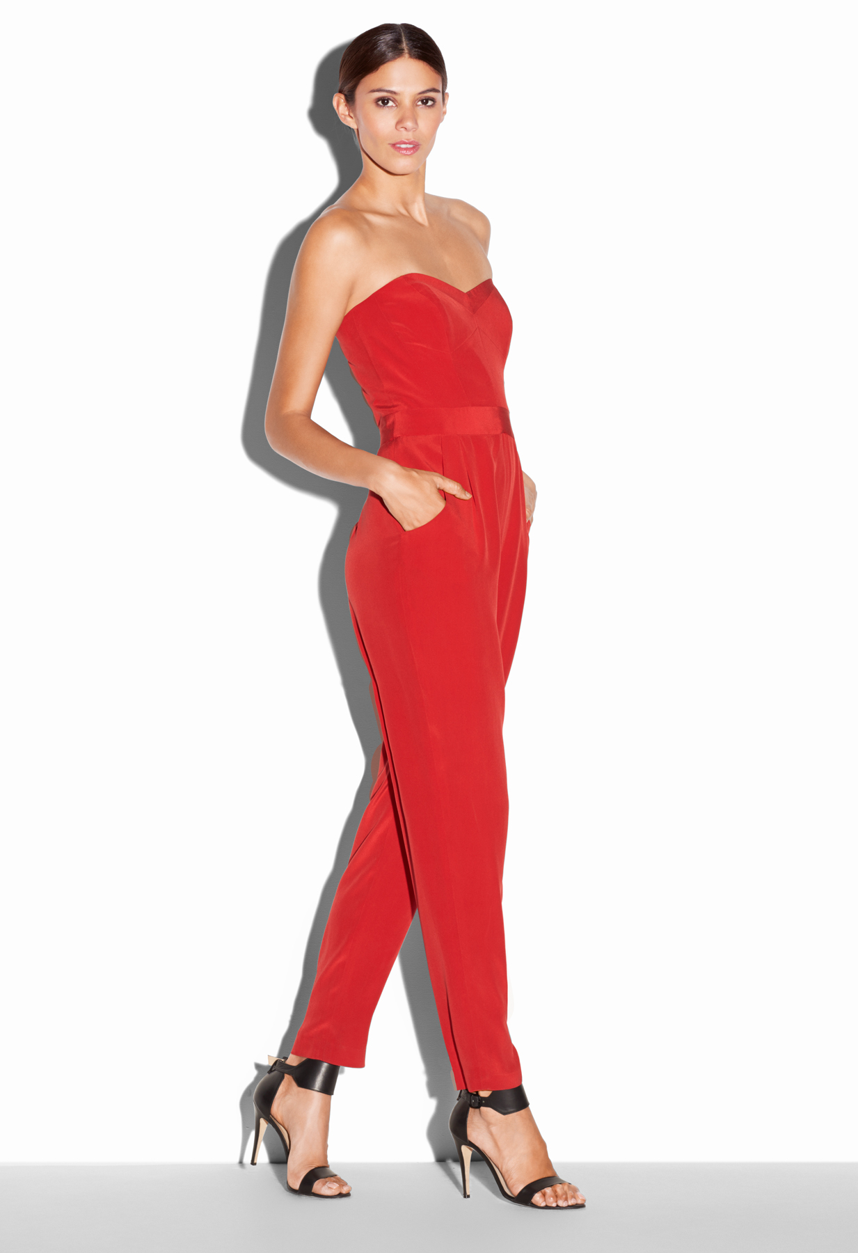 MILLY Silk Bustier Jumpsuit in Red | Lyst