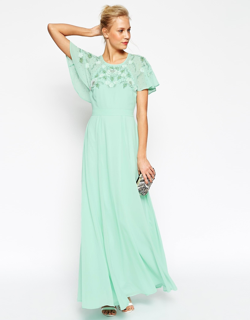 mint maxi dress with sleeves