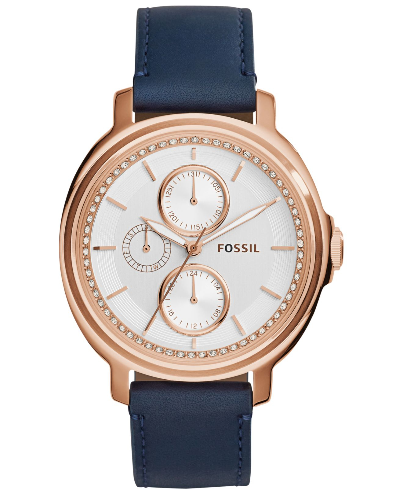 Fossil Women's Chelsey Blue Leather Strap Watch 39mm Es3832 in Blue Lyst