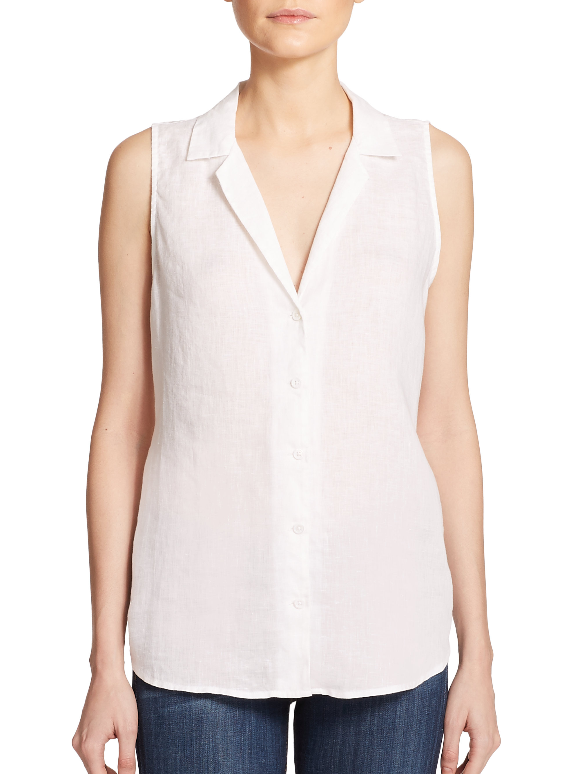 white linen sleeveless top