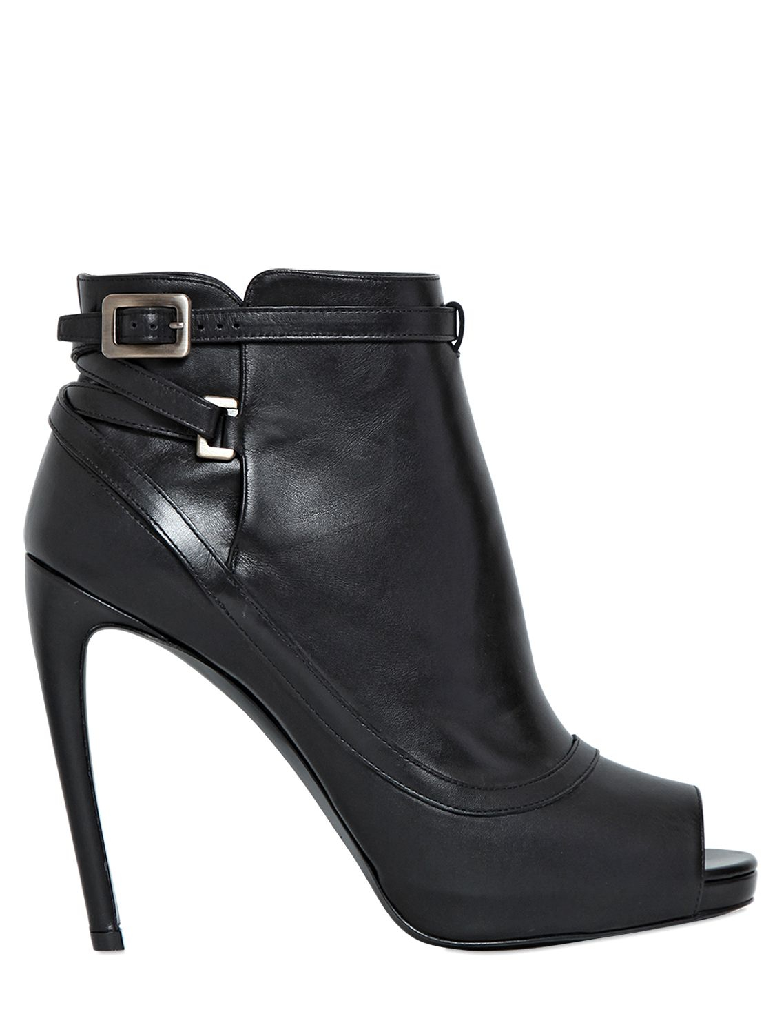 Roger vivier 115mm Peep Toe Leather Ankle Boots in Black | Lyst