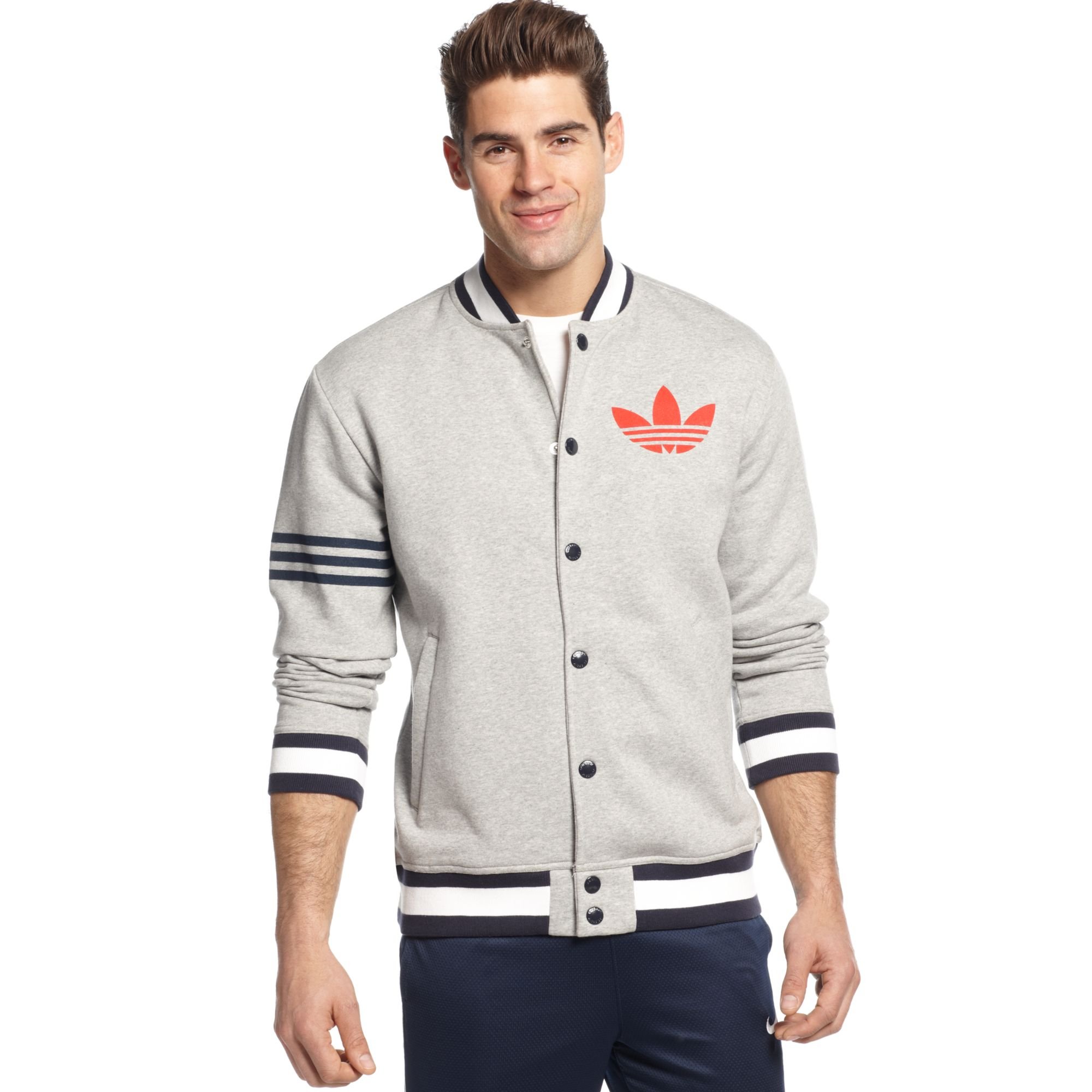 adidas Originals Varsity Remix Fleece Jacket in Gray for Men - Lyst