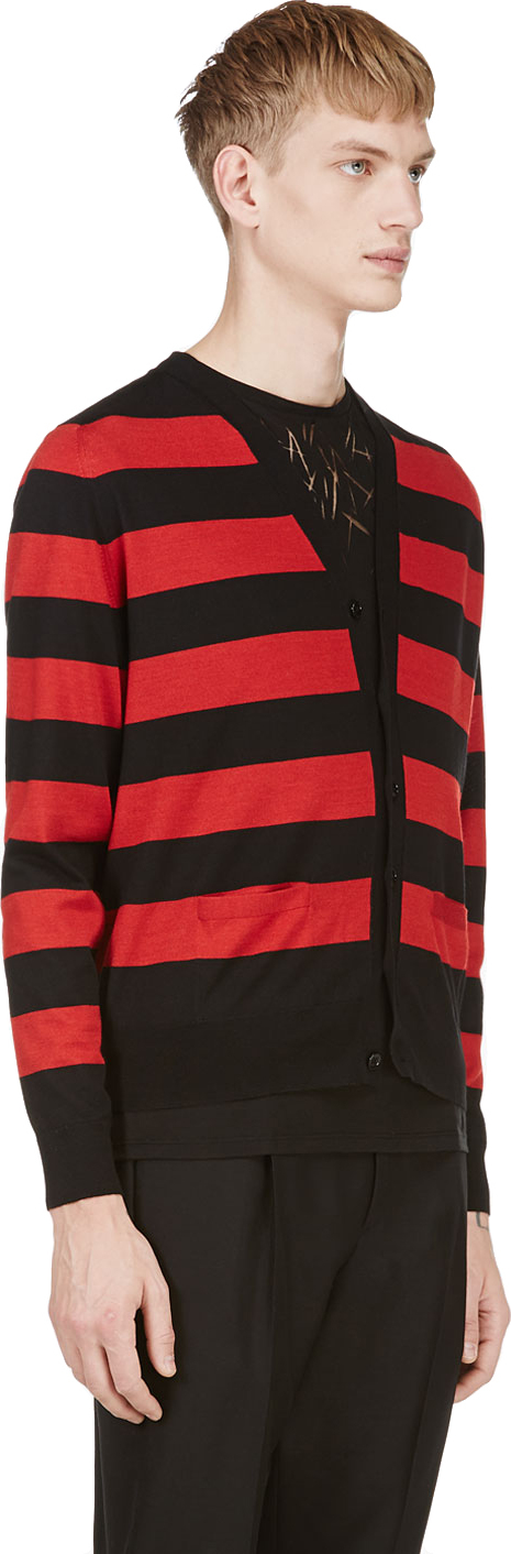 red and black striped cardigan