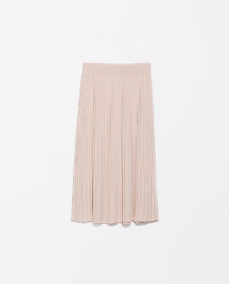 Zara Knee Length Fine Pleat Skirt in Pink | Lyst