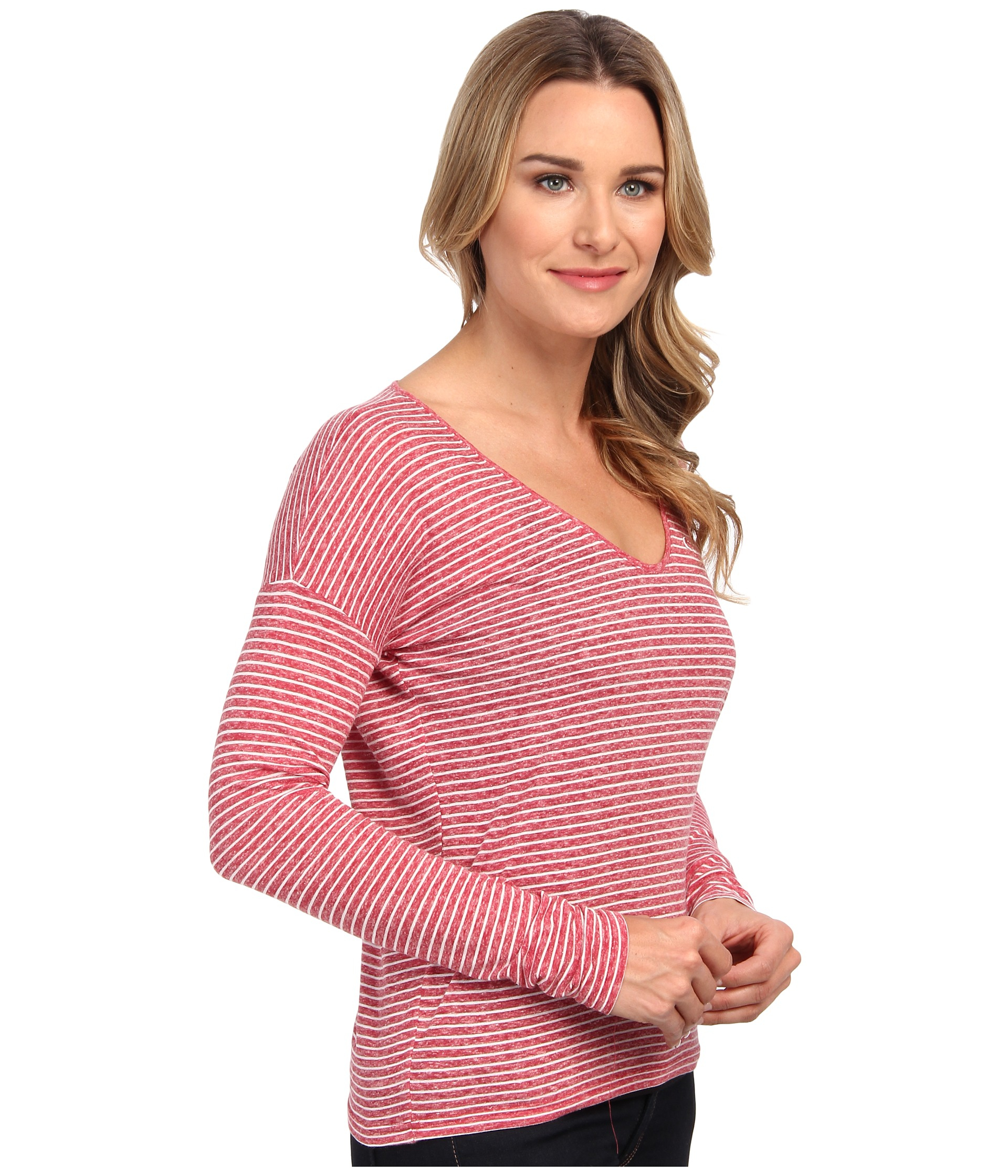 Lacoste Purple Long Sleeve Chine Stripe Vneck Tee Shirt Lyst