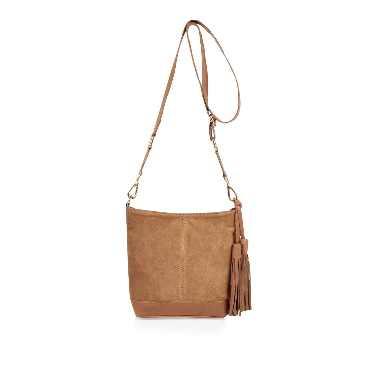 tan suede tassel bag