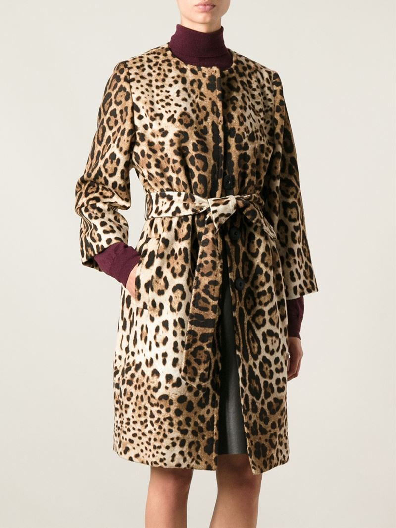 Dolce & Gabbana Leopard Print Coat in Brown - Lyst