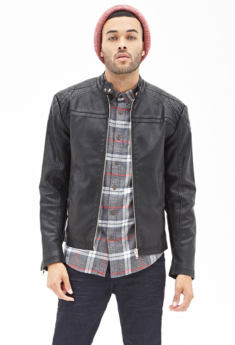 Forever 21 Faux Leather Moto Jacket In Black For Men Lyst Gallery
