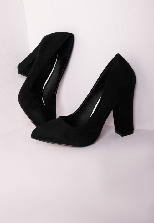 black chunky heel court shoes