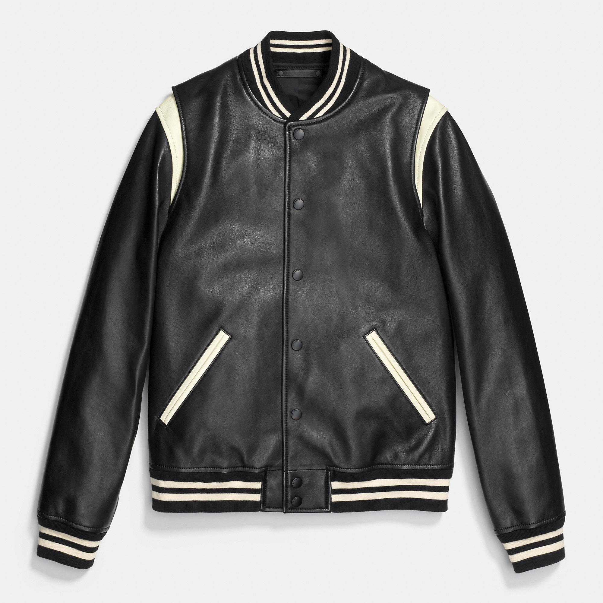 COACH Leather Baseball Jacket in Black for Men | Lyst