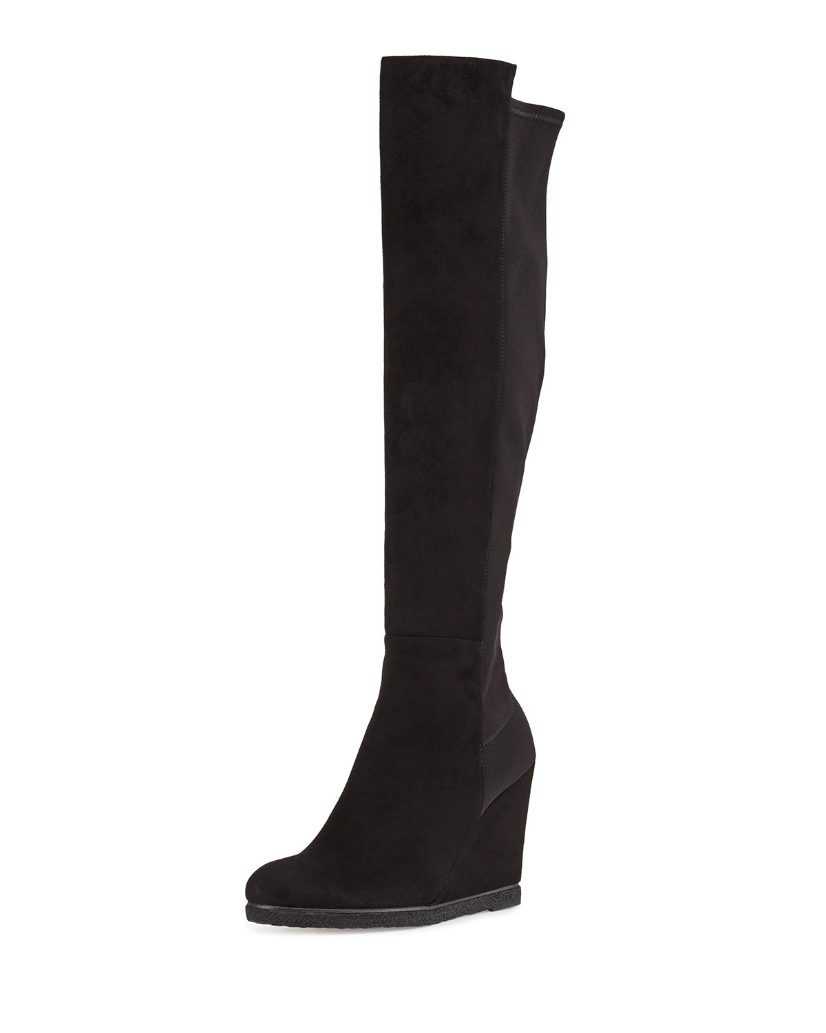 Stuart weitzman Demiswoon Suede/stretch Over-knee Wedge Boot in Black ...