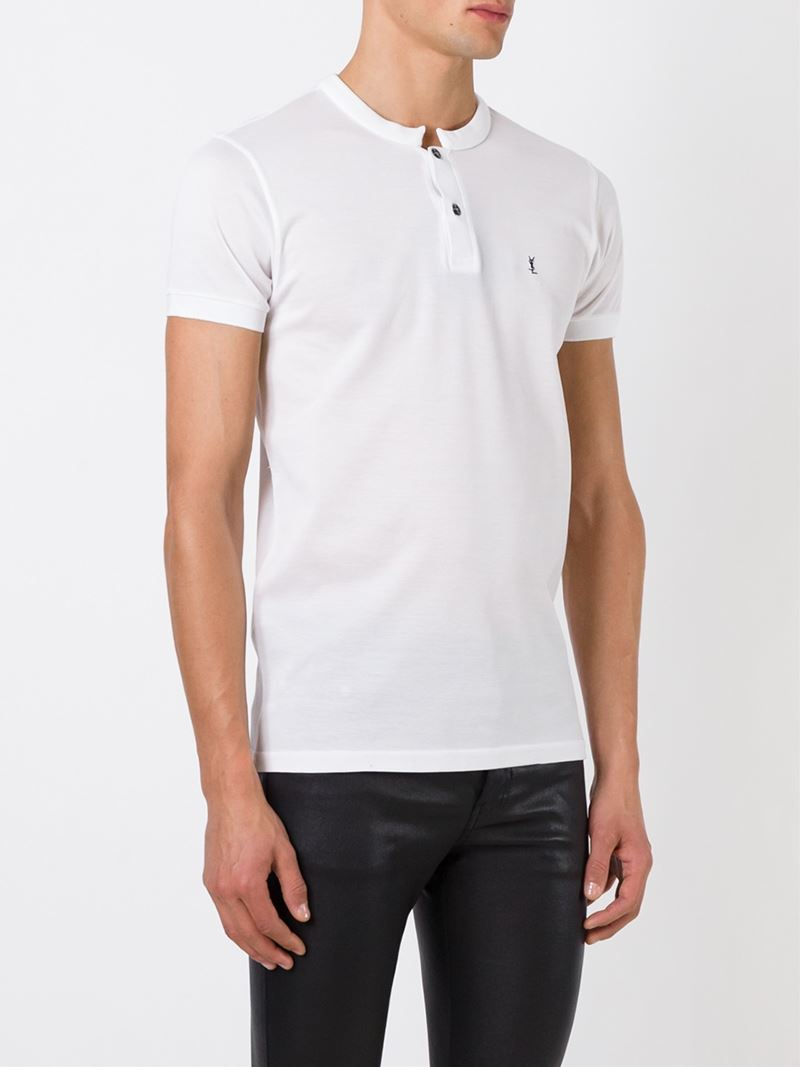 Saint Laurent Collarless Polo Shirt in White for Men - Lyst