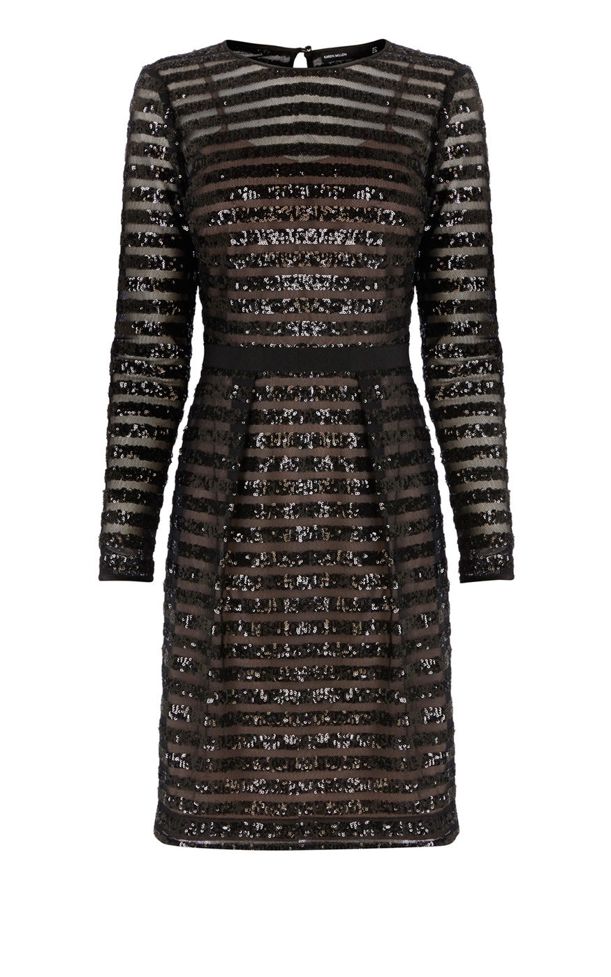 Karen millen Sequin Stripe Longsleeved Dress in Black Lyst