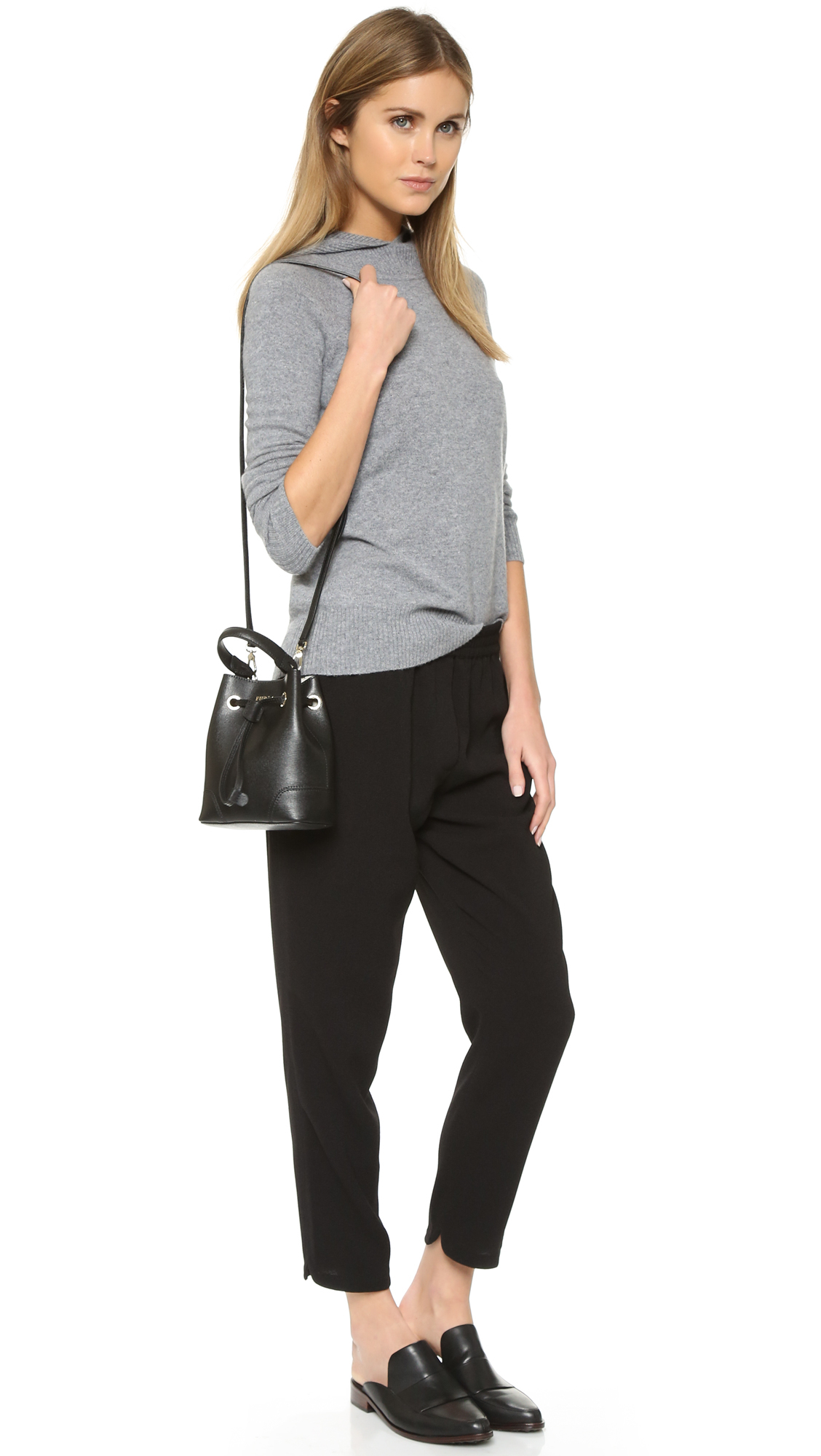 Furla Stacy Mini Drawstring Bucket Bag in Black | Lyst