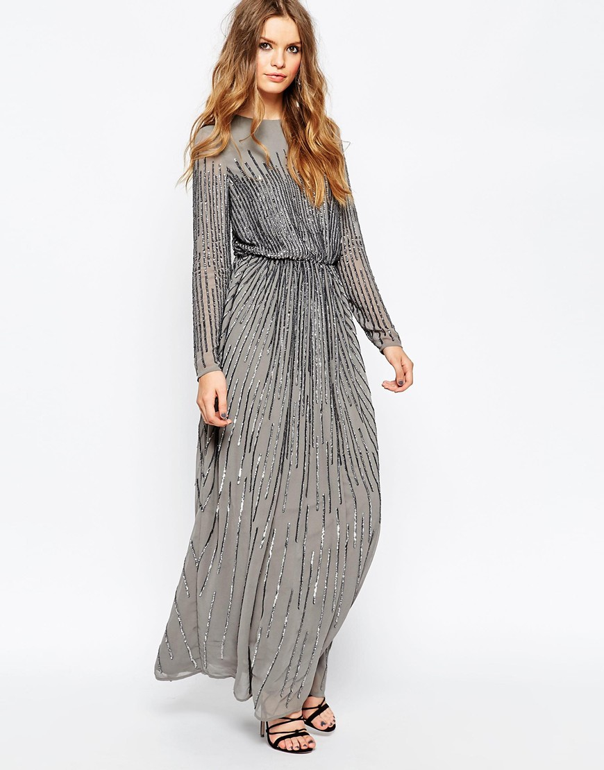 ASOS Linear Sequin Long Sleeve Maxi ...