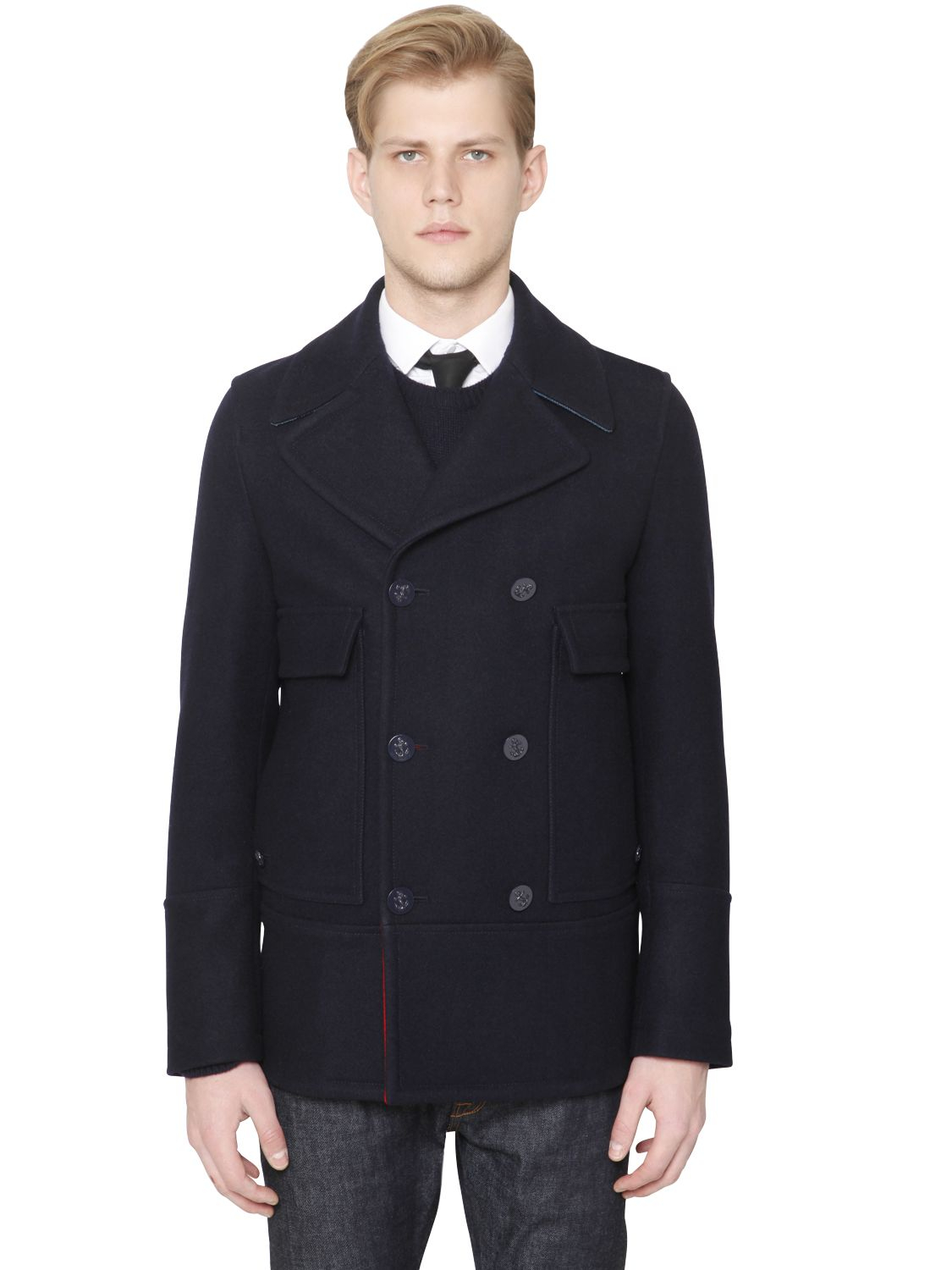 Valentino English Wool Peacoat in Blue for Men - Lyst
