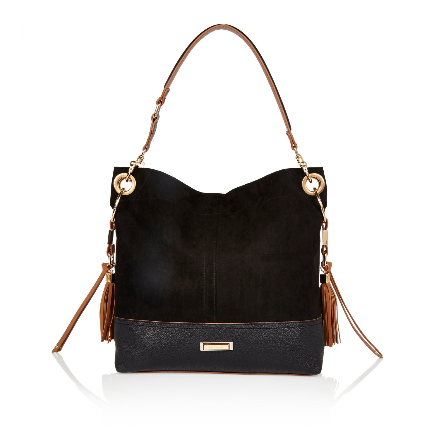 River Island Black Tassel Side Slouchy Handbag - Lyst