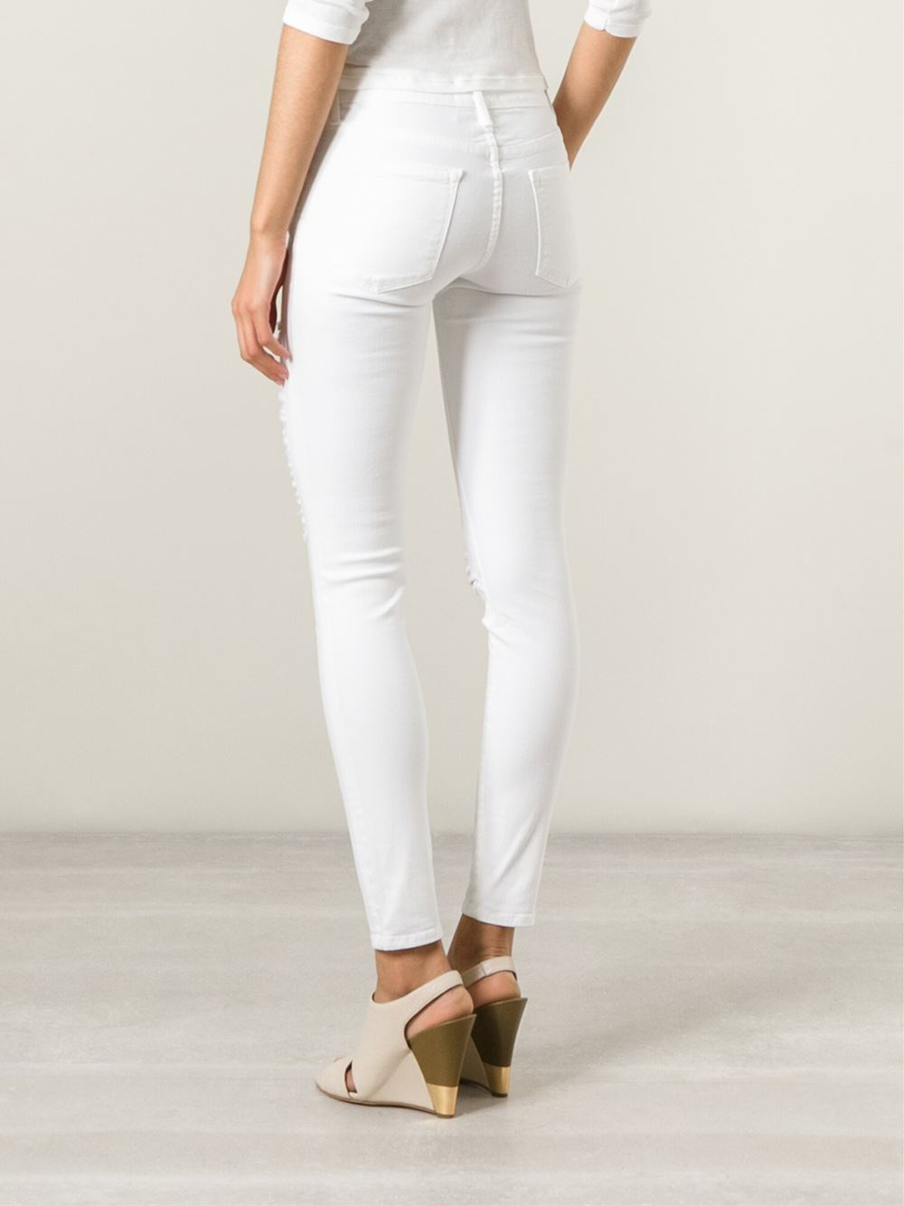Frame denim Distressed Skinny Jeans in White Lyst