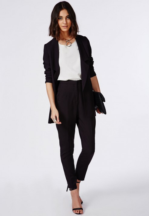 high waisted black suit trousers