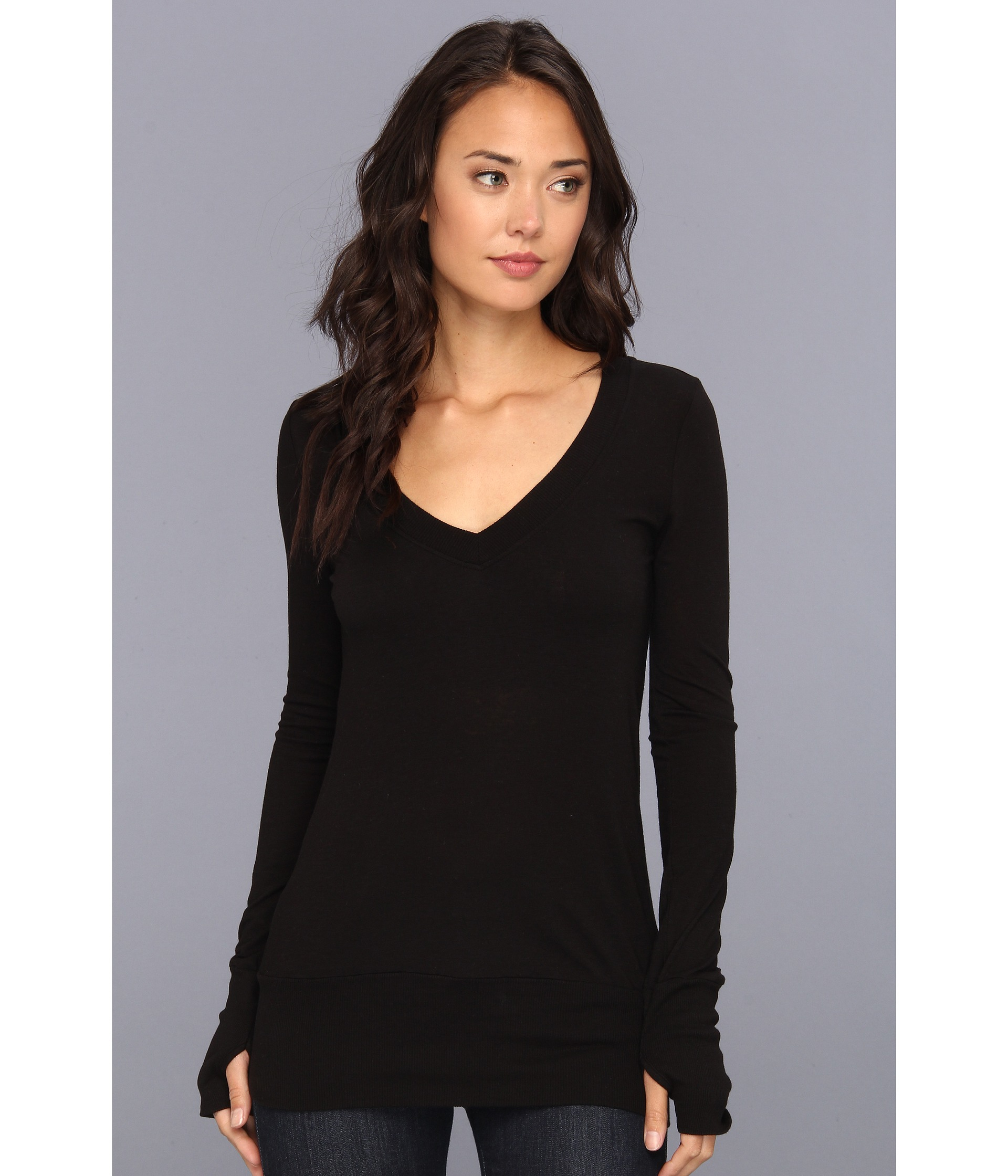 black long sleeve shirt v neck