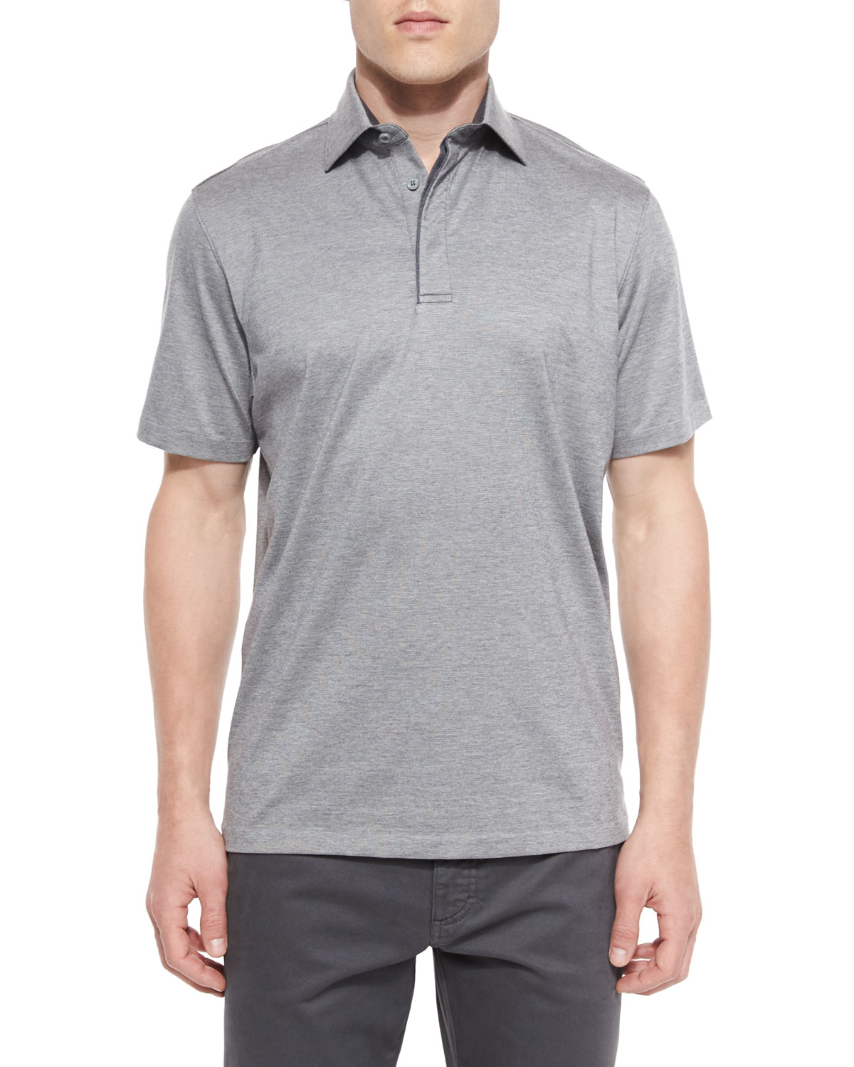 Ermenegildo Zegna 1X1 Knit Polo Shirt in Gray for Men - Lyst