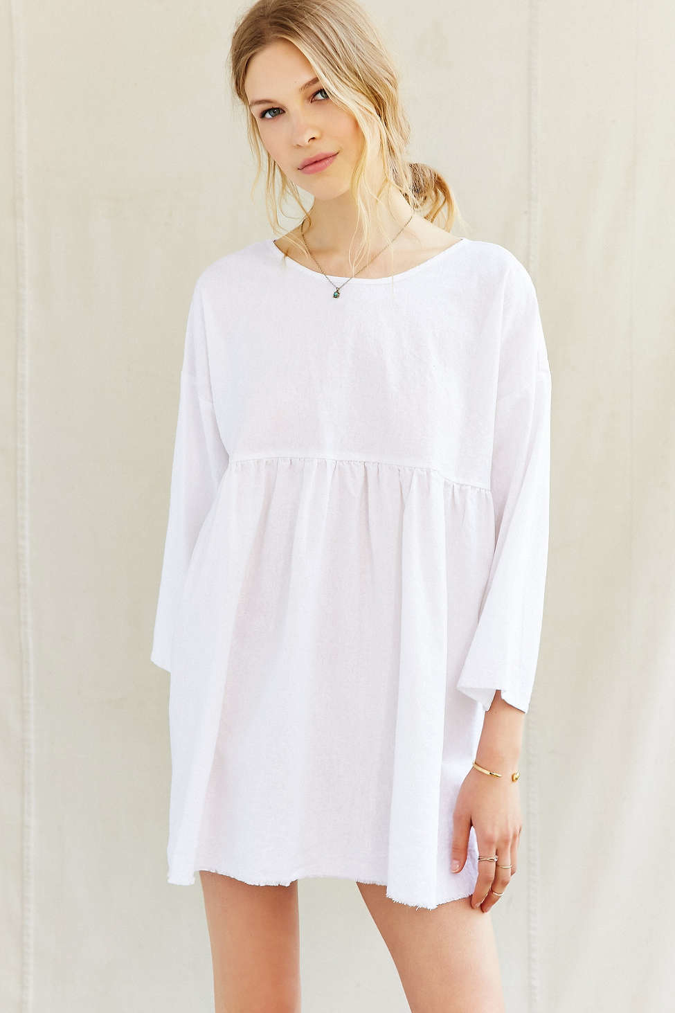 white linen babydoll dress