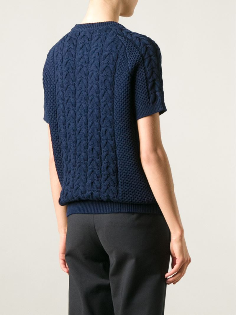 JOSEPH Short Sleeve Cable Knit Sweater in Blue - Lyst