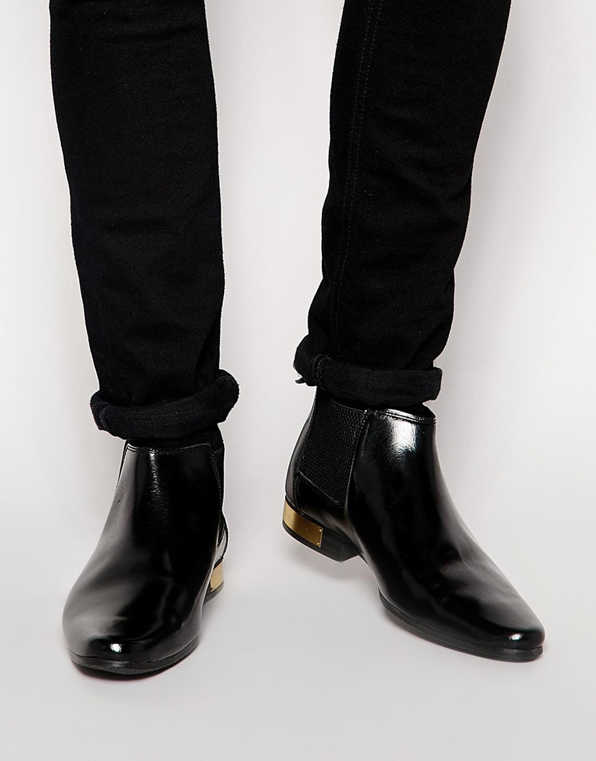 ASOS Chelsea Boots With Gold Heel in Black for Men | Lyst