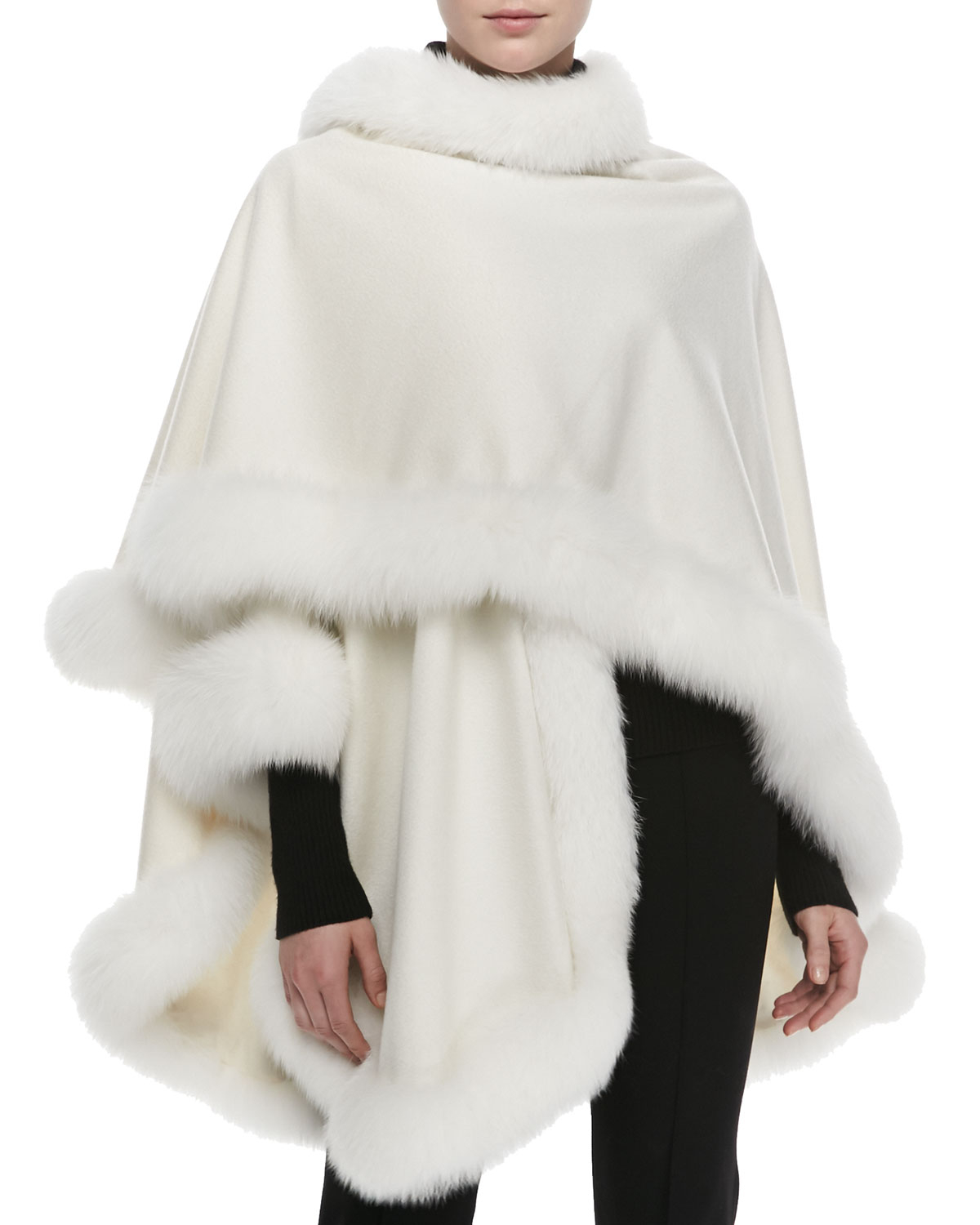 Sofia Cashmere Fox Furtrimmed Cashmere Ucape in Ivory (White) Lyst