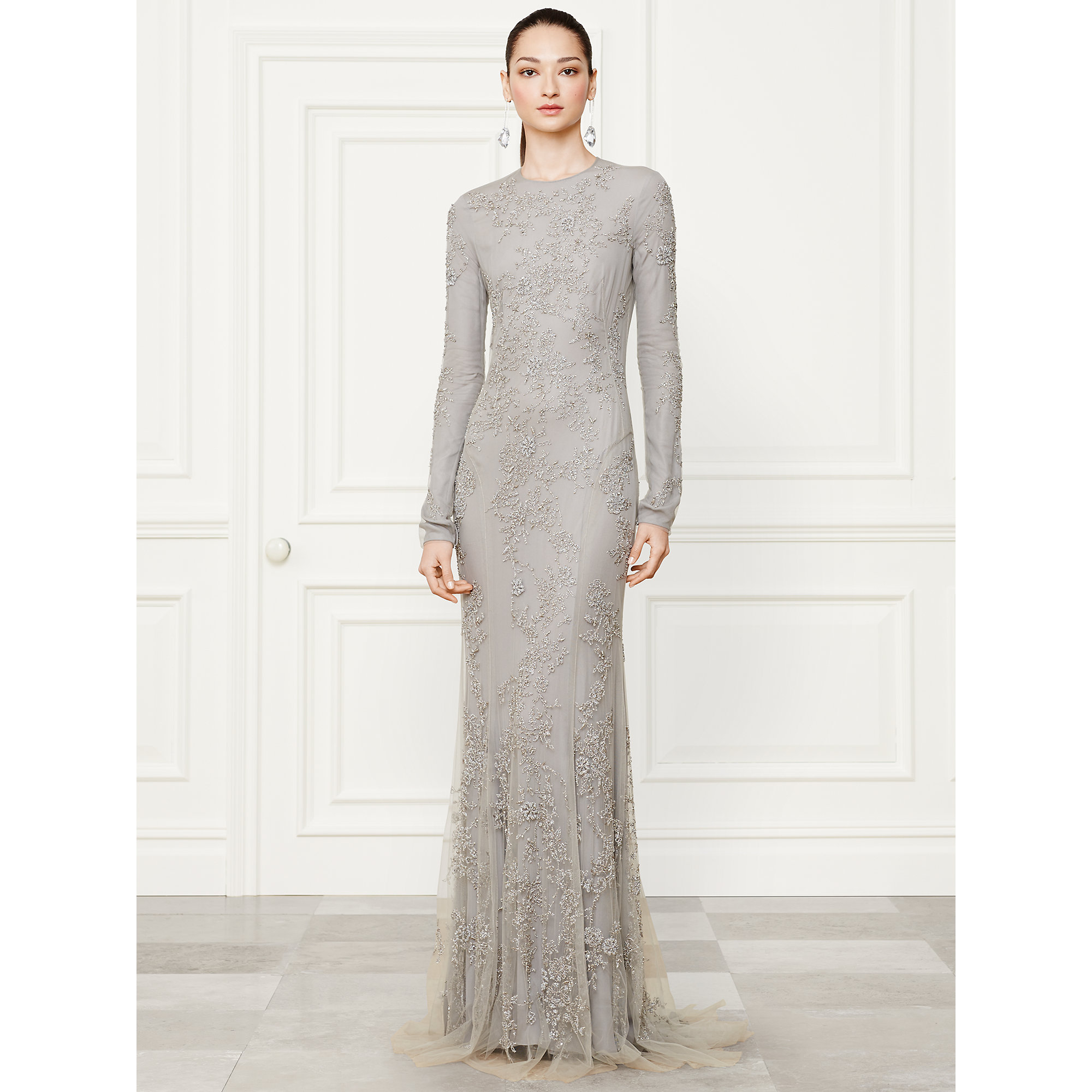 Ralph Lauren Collection Beaded Danielson Evening Gown in Gray | Lyst