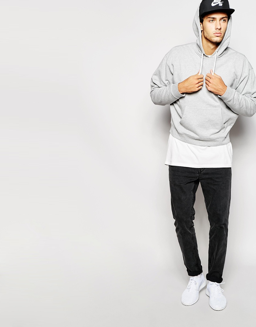 ASOS Oversized Cropped Hoodie In Gray for Men - Lyst