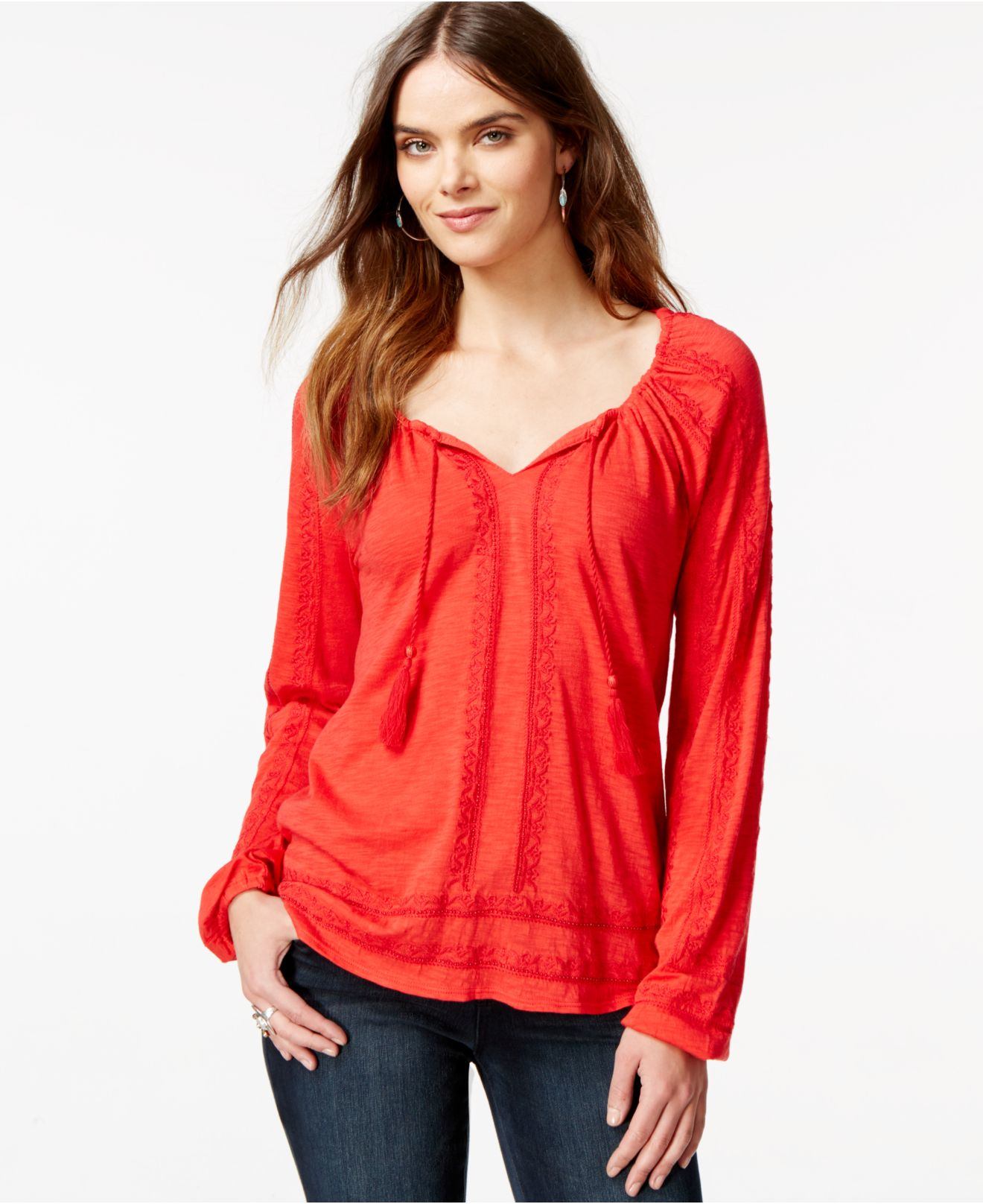 red peasant blouse